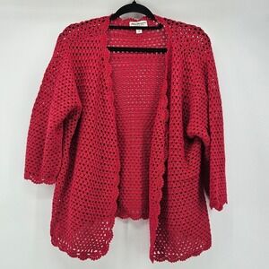 Norm Thompson Red Crochet Cardigan Open Knit Plus 1X Cottage Boho Layering